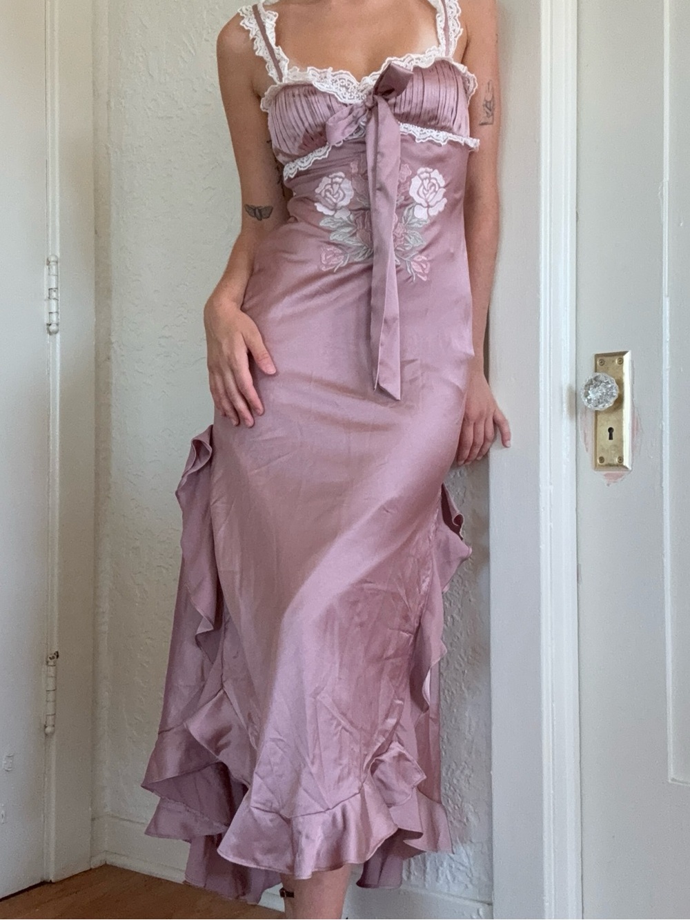 For Live and Lemons Chelsea Lace Trim Satin Maxi Dress - Picture 8 of 9